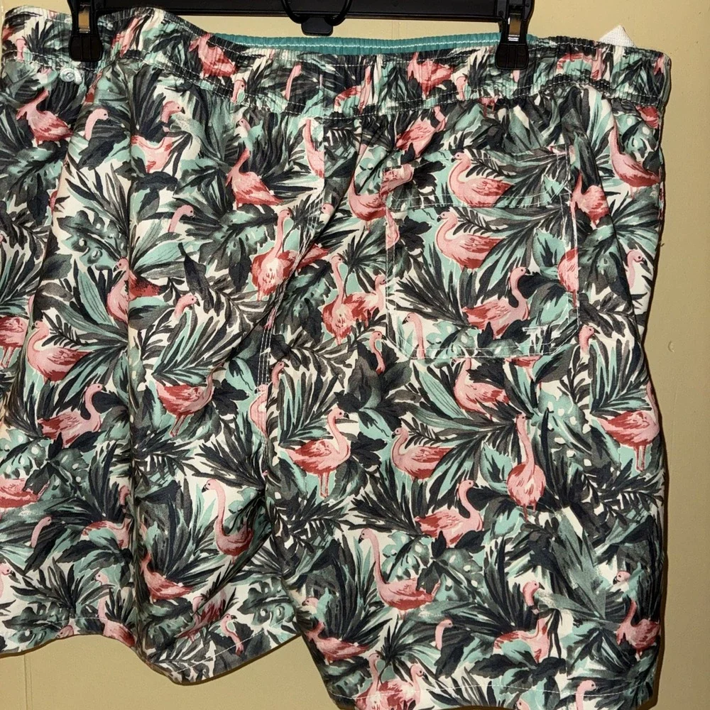 Good fellow flamingo/palm print swim trunks mens XXL L bathing suit short